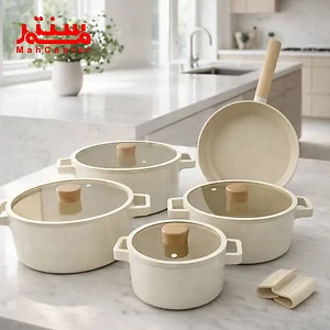 سرویس قابلمه 9 پارچه نیوفلیم مدل FIKA به رنگ کرم